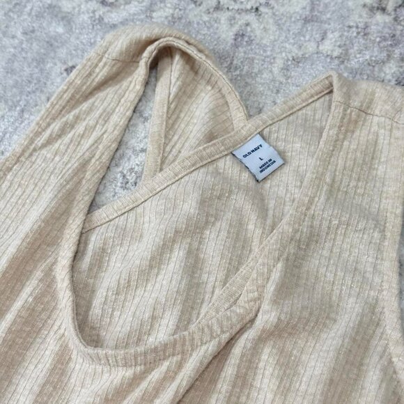 Old Navy Flowy Sleeveless Dress Cross Strap Scoop Neck Slit Ivory Tank Dress - Picture 3 of 5